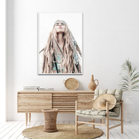 Wall Art 100cmx150cm BOHO Girl White Frame Canvas thumbnail