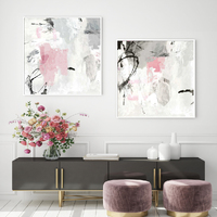 Wall Art 80cmx80cm Abstract Pink Grey 2 Sets White Frame Canvas thumbnail