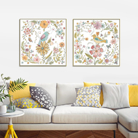 Wall Art 100cmx100cm Floral birds 2 Sets Gold Frame Canvas thumbnail
