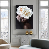 Wall Art 90cmx135cm Flower African Woman Black Frame Canvas thumbnail