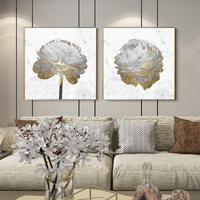 Wall Art 60cmx60cm Gold And White Blossom On White 2 Sets Gold Frame Canvas thumbnail