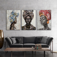 Wall Art 70cmx100cm African women II 3 Sets Black Frame Canvas thumbnail