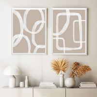 Wall Art 70cmx100cm Abstract White Lines 2 Sets White Frame Canvas thumbnail