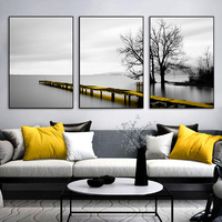 Wall Art 80cmx120cm Calm Lake Bridge Tree Scene 3 Sets Black Frame Canvas thumbnail
