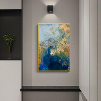 Wall Art 90cmx135cm Marbled Blue Gold Artwork Gold Frame Canvas thumbnail