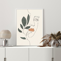 Wall Art 50cmx70cm Line Art Girl Face White Frame Canvas thumbnail