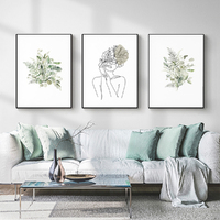 Wall Art 40cmx60cm Botanical Line Girl 3 Sets Black Frame Canvas thumbnail