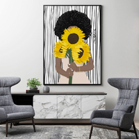 Wall Art 100cmx150cm African Woman Sunflower Black Frame Canvas thumbnail