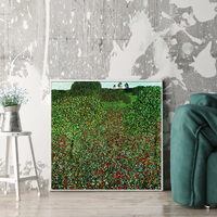Wall Art 90cmx90cm Field of Poppies by Gustav Klimt White Frame Canvas thumbnail