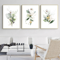 Wall Art 80cmx120cm Green and Gold Watercolor Botanical 3 Sets Gold Frame Canvas thumbnail