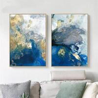 Wall Art 70cmx100cm Marbled Blue And Gold 2 Sets Gold Frame Canvas thumbnail