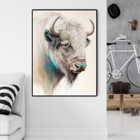 Wall Art 60cmx90cm Great White Buffalo Black Frame Canvas thumbnail