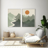 Wall Art 100cmx150cm Sage Green River Mountain 2 Sets White Frame Canvas thumbnail