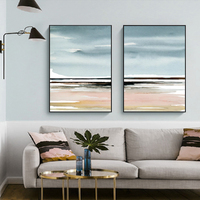 Wall Art 90cmx135cm Pink Beach Landscape 2 Sets Black Frame Canvas thumbnail