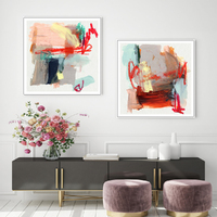 Wall Art 60cmx60cm Abstract Colourful Garden 2 Sets White Frame Canvas thumbnail