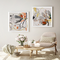 Wall Art 90cmx90cm Blooming Spring Floral 2 Sets White Frame Canvas thumbnail