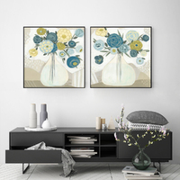 Wall Art 90cmx90cm Blue Bouquet 2 Sets Black Frame Canvas thumbnail