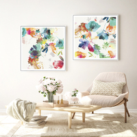 Wall Art 100cmx100cm Glitchy Floral 2 Sets White Frame Canvas thumbnail