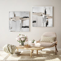 Wall Art 70cmx70cm Neutral Abstract 2 Sets White Frame Canvas thumbnail