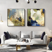 Wall Art 90cmx90cm Abstract Blue 2 Sets Black Frame Canvas thumbnail