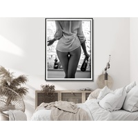 Wall Art 30cmx40cm Woman Drinking Wine , Black and White, Black Frame Canvas thumbnail