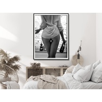 Wall Art 90cmx135cm Woman Drinking Wine , Black and White, Black Frame Canvas thumbnail
