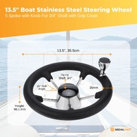 13.5" Boat Steering Wheel With Grip Cover - Stainless Steel 3/4" 5 Spoke With Knob thumbnail