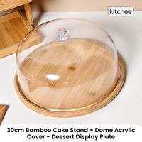 Kitchee 30cm Bamboo Cake Stand + Dome Acrylic Cover - Dessert Display Plate thumbnail