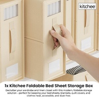 1x Kitchee Foldable Bed Sheet Storage Box – Linen & Closet Organiser Beige thumbnail