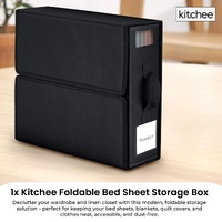 1x Kitchee Foldable Bed Sheet Storage Box – Linen & Closet Organiser Black thumbnail