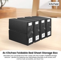 4x Kitchee Foldable Bed Sheet Storage Box – Linen & Closet Organiser Black thumbnail