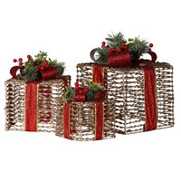 Swishmas Set Of 3 Christmas Gift Boxes With Lights - Champagne With Red Bows thumbnail