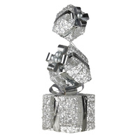 Swishmas 83cm Triple Christmas Silver Giftbox Stack Display with Lights thumbnail
