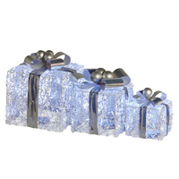 Swishmas Set Of 3 Christmas Gift Boxes With Lights With Jewelled Wire And Silver Bows thumbnail