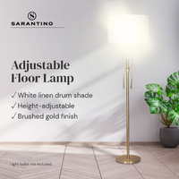 Sarantino Brushed Gold Height-Adjustable Metal Floor Lamp thumbnail