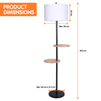 Sarantino Metal Floor Lamp Shade with Black Post in Round Wood Shelves thumbnail