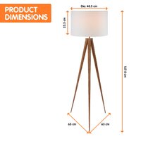 Sarantino Metal Tripod Floor Spot Lamp Shade Drum in Wooden Finish thumbnail