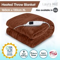 Laura Hill Heated Electric Blanket Throw Rug Coral Warm Fleece Brown thumbnail