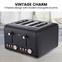Pronti 4 Slice Toaster Rose Trim Collection - Black thumbnail