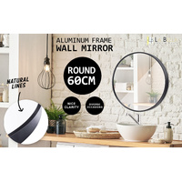 Wall Mirror Round Aluminum Frame Bathroom 60cm BLACK thumbnail