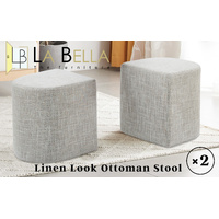 2X Ottoman Stool Linen Fabric Footstool Foot Rest Pouffe Pouf Seat - Cream Grey thumbnail