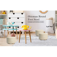 2X Fabric Ottoman Round Wooden Leg Foot Stool - BEIGE thumbnail
