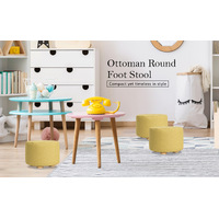 2X Fabric Ottoman Round Wooden Leg Foot Stool - Mustard Yellow thumbnail
