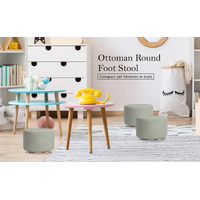 Fabric Ottoman Round Wooden Leg Foot Stool - GREY thumbnail