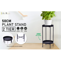 Plant Stand 50cm Planter Shelf Rack Display Steel 2 Tier BLACK thumbnail
