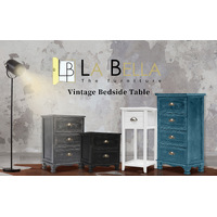 Bedside Table 2 Drawer Vintage Side Table Storage Cabinet Bedroom LYDIA WHITE thumbnail