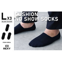 3X Rexy Cushion No Show Ankle Socks Large Non-Slip Breathable BLACK thumbnail