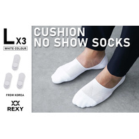 3X Rexy Cushion No Show Ankle Socks Large Non-Slip Breathable WHITE thumbnail