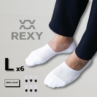 6X Rexy Cushion No Show Ankle Socks Large Non-Slip Breathable WHITE thumbnail