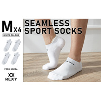 4X Rexy Seamless Sport Sneakers Socks Medium Non-Slip Heel Tab WHITE thumbnail